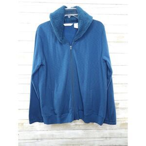 Orvis Teal Blue Full Zip Cotton Knit Jacket Women's Size Medium‎ Soft Mid-weight